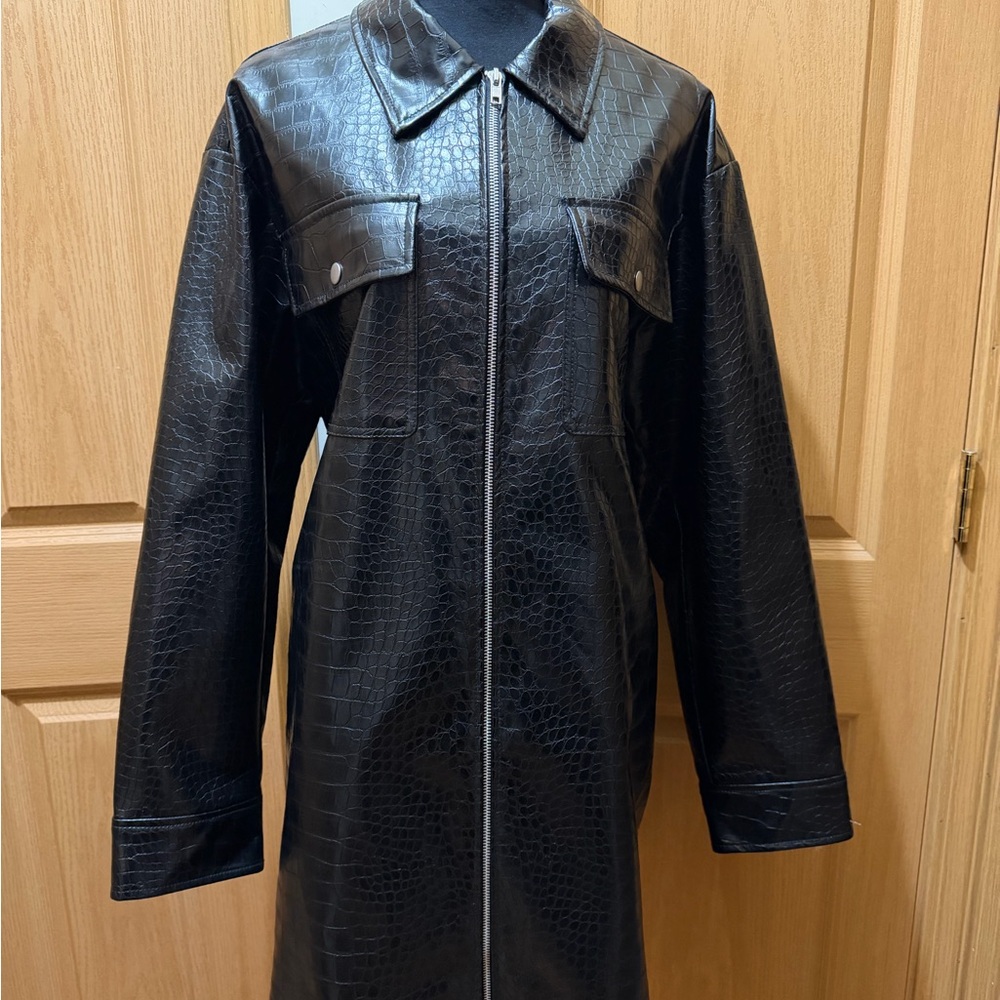 ASOS Black Croc-Pattern Leather Jacket - Picture 2 of 9